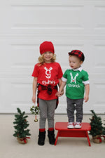 Load image into Gallery viewer, Reindeer antler shirt - Boy and Girl Christmas - sibling shirt - wear as shirt or matching pajama top - infant toddler and youth sizes
